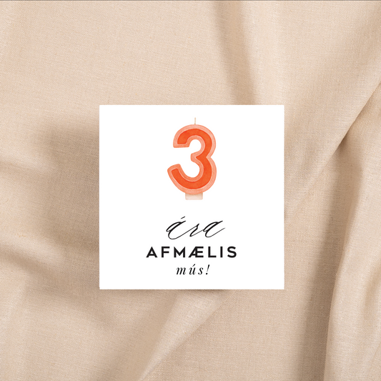 Tækifæriskort LÍTIL 8. -"Afmælismús 3 ára"