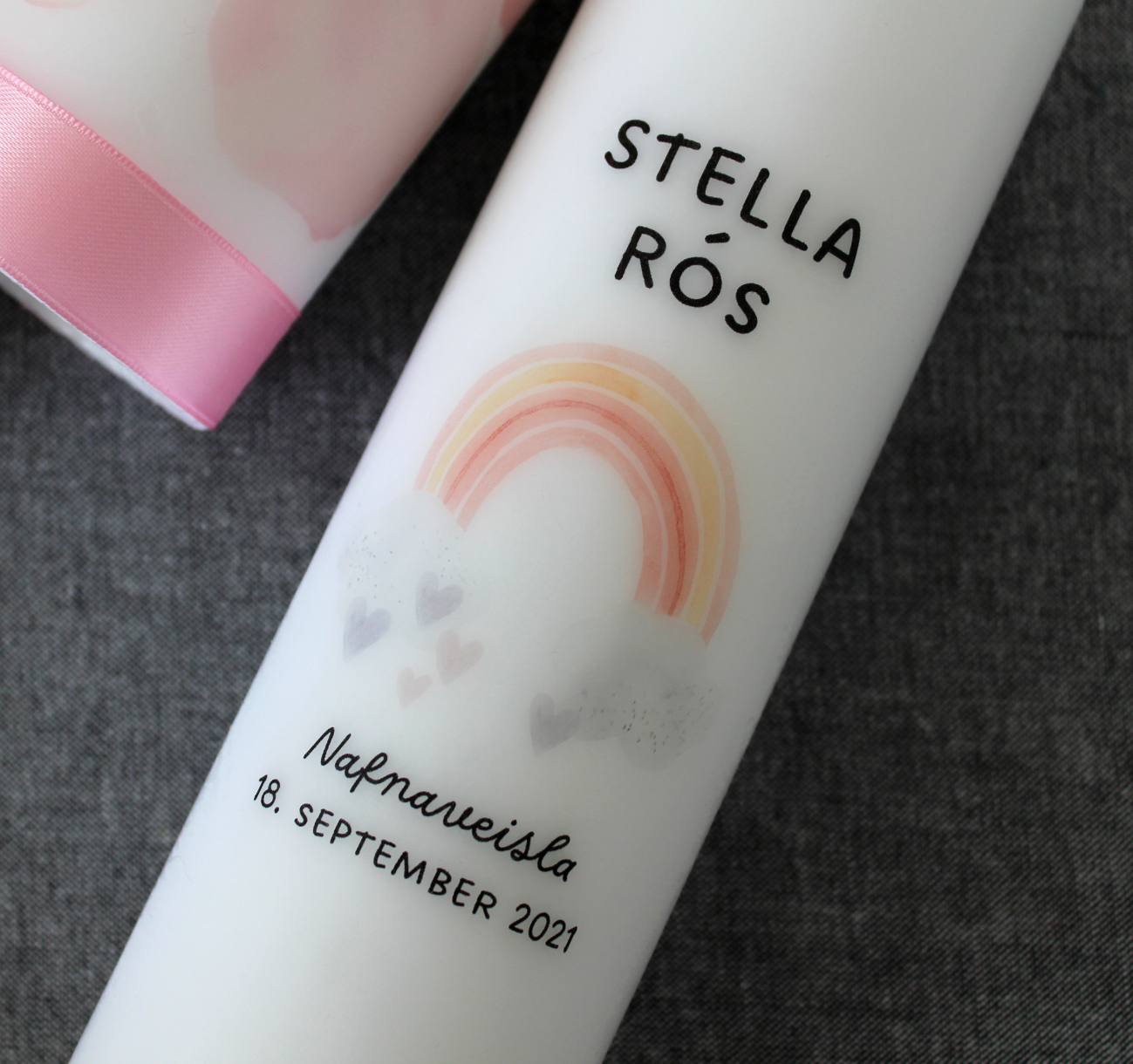 Skírnarkerti- "Rauður regnbogi"